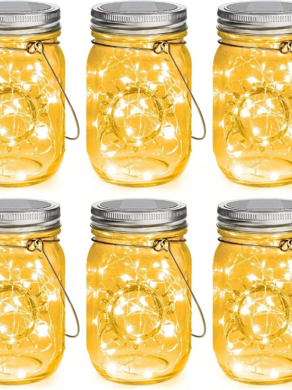 Mason Jar Solar Lights -30 LED, 6 Pack Hanging Lantern, Warm White